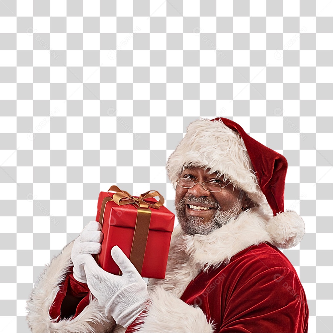 Papai Noel Negro Segurando Presente PNG Transparente