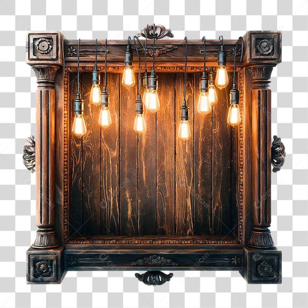 Placa de Madeira com Lâmpadas PNG Transparente