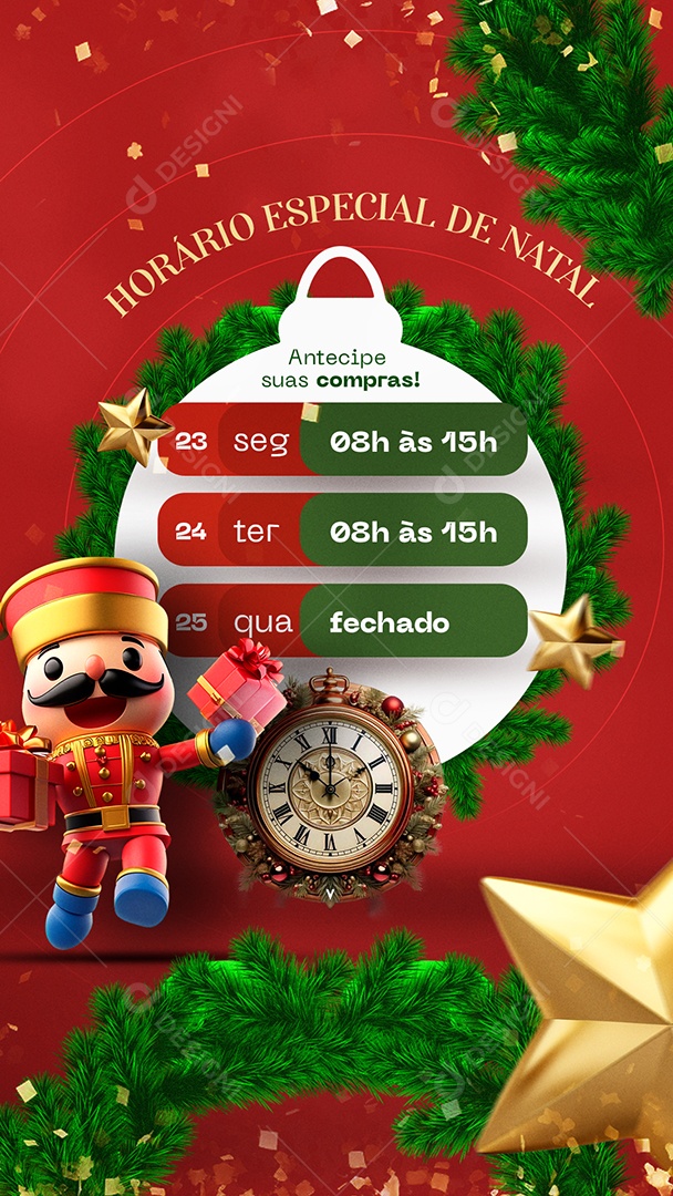Story Horário de Funcionamento Especial de Natal Social Media PSD Editável