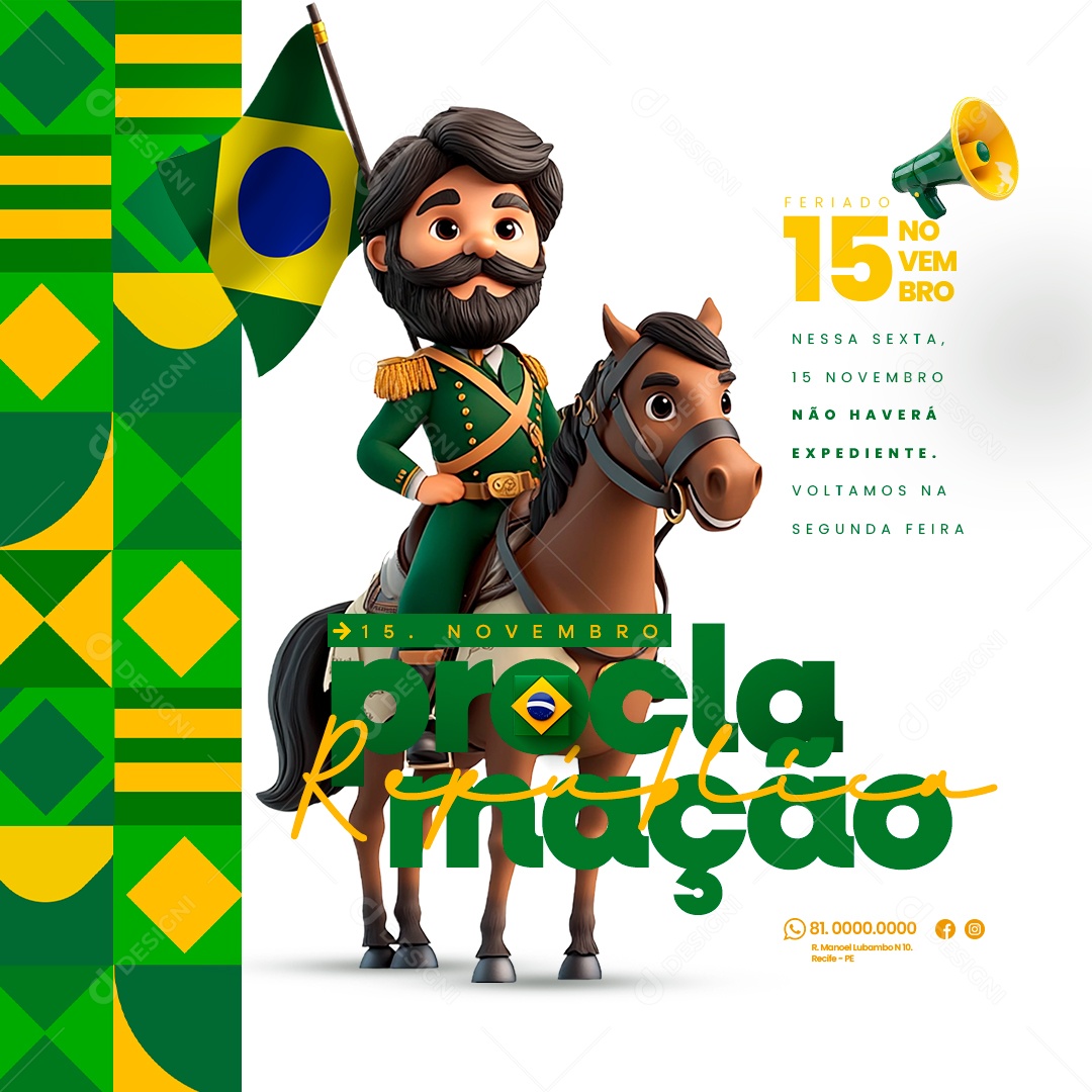 Comunicado Feriado Proclamação da República Social Media PSD Editável