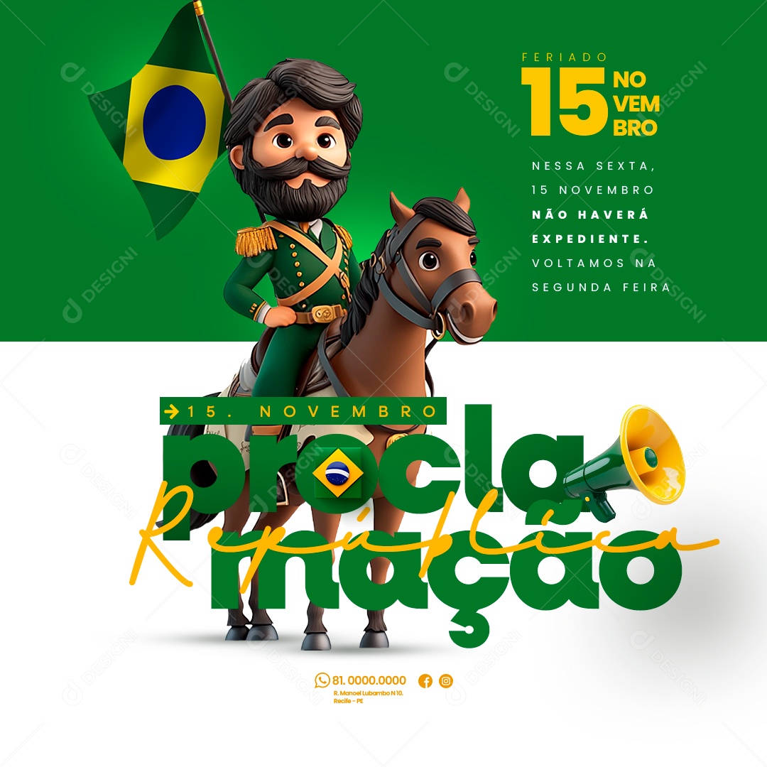 Comunicado Feriado Proclamação da República Social Media PSD Editável