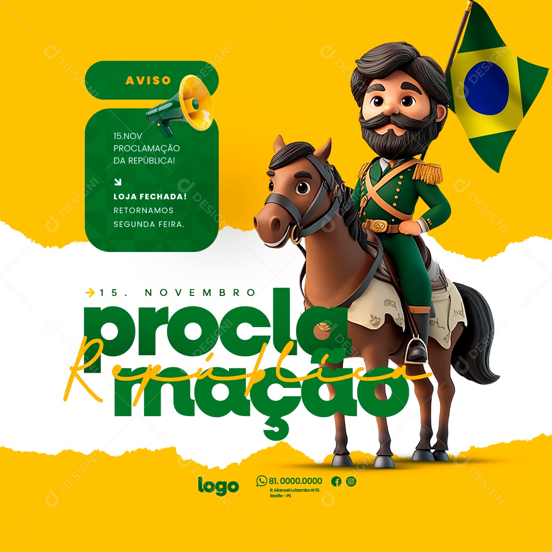 Comunicado Feriado Proclamação da República Social Media PSD Editável