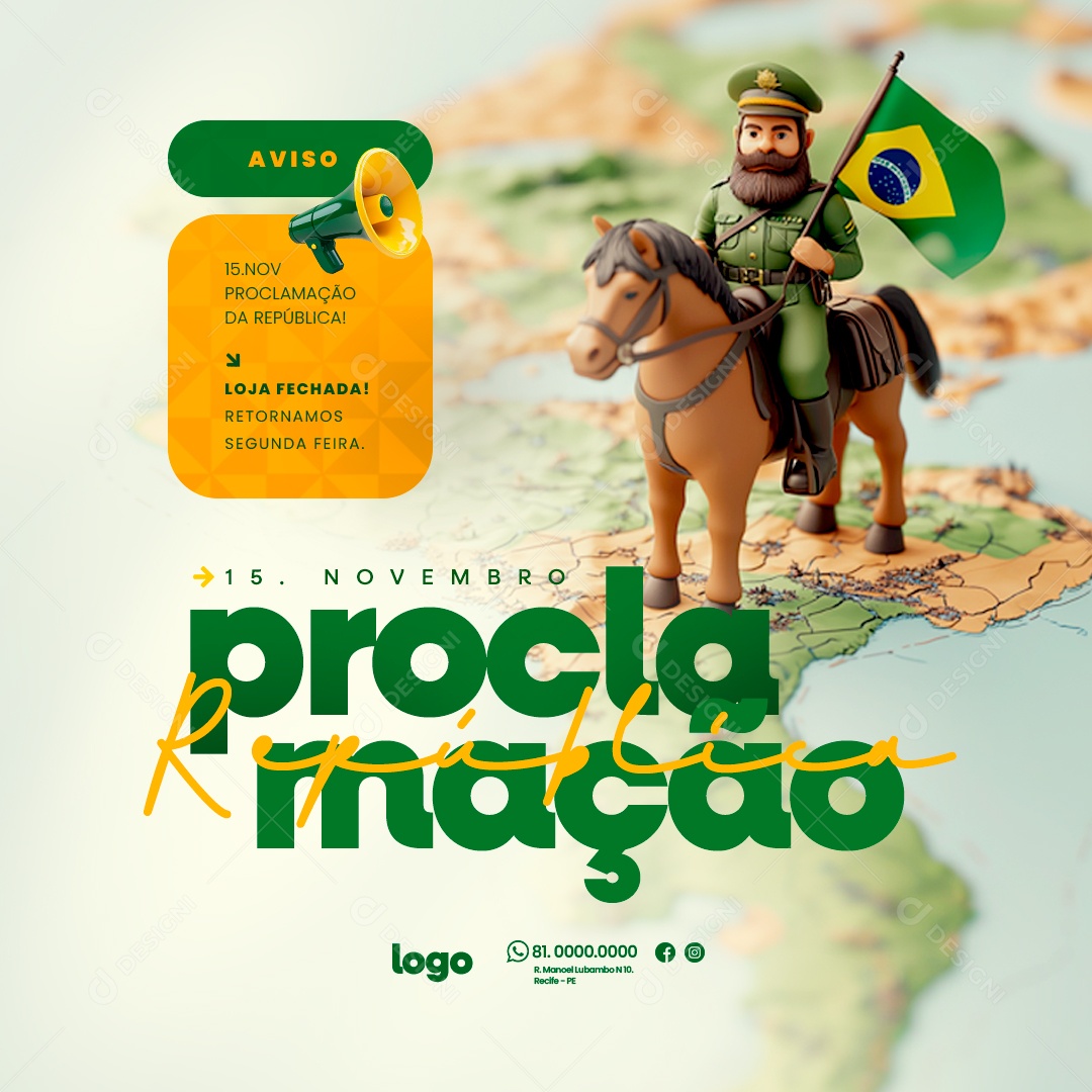 Comunicado Feriado Proclamação da República Loja Fechada Social Media PSD Editável