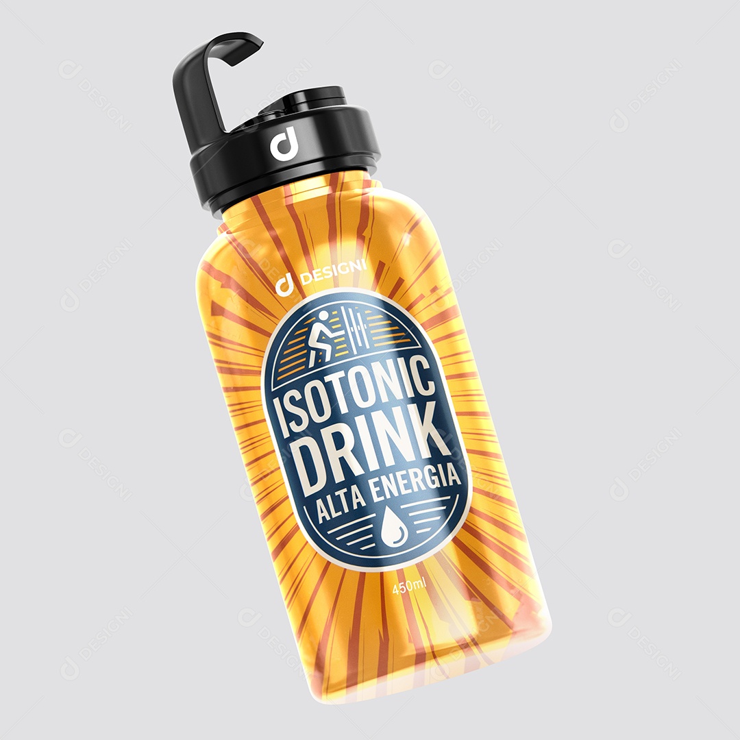Mockup de Garrafa de Academia Isotonic Inclinado PSD Editável