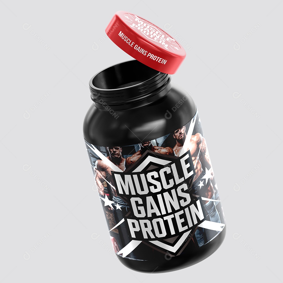 Mockup Pote de Proteina Inclinado PSD Editável