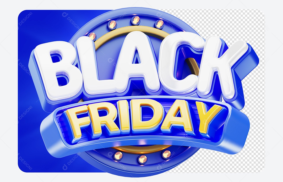 Selo 3D Black Friday Azul para Composição PSD