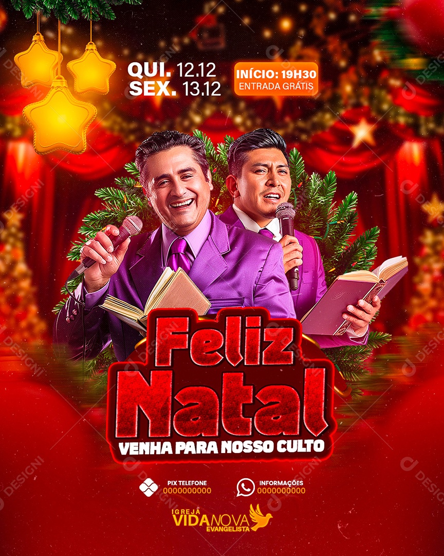 Flyer Gospel Feliz Natal Social Media PSD Editável