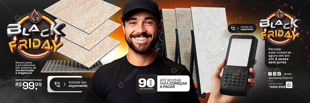Carrossel Black Friday Construção Parcele suas Compras Social Media PSD Editável