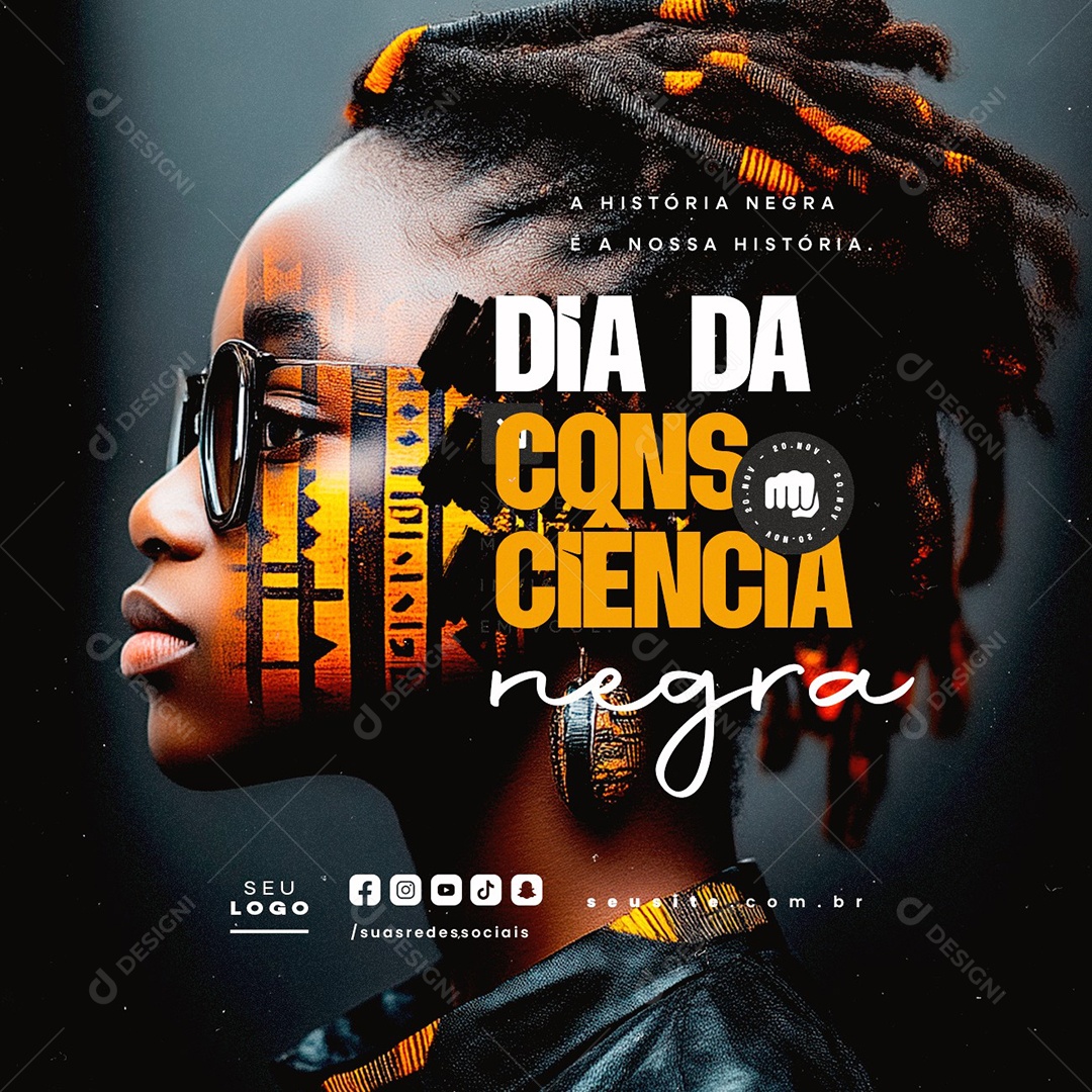 Dia da Consciência Negra 20 de Novembro Social Media PSD Editável