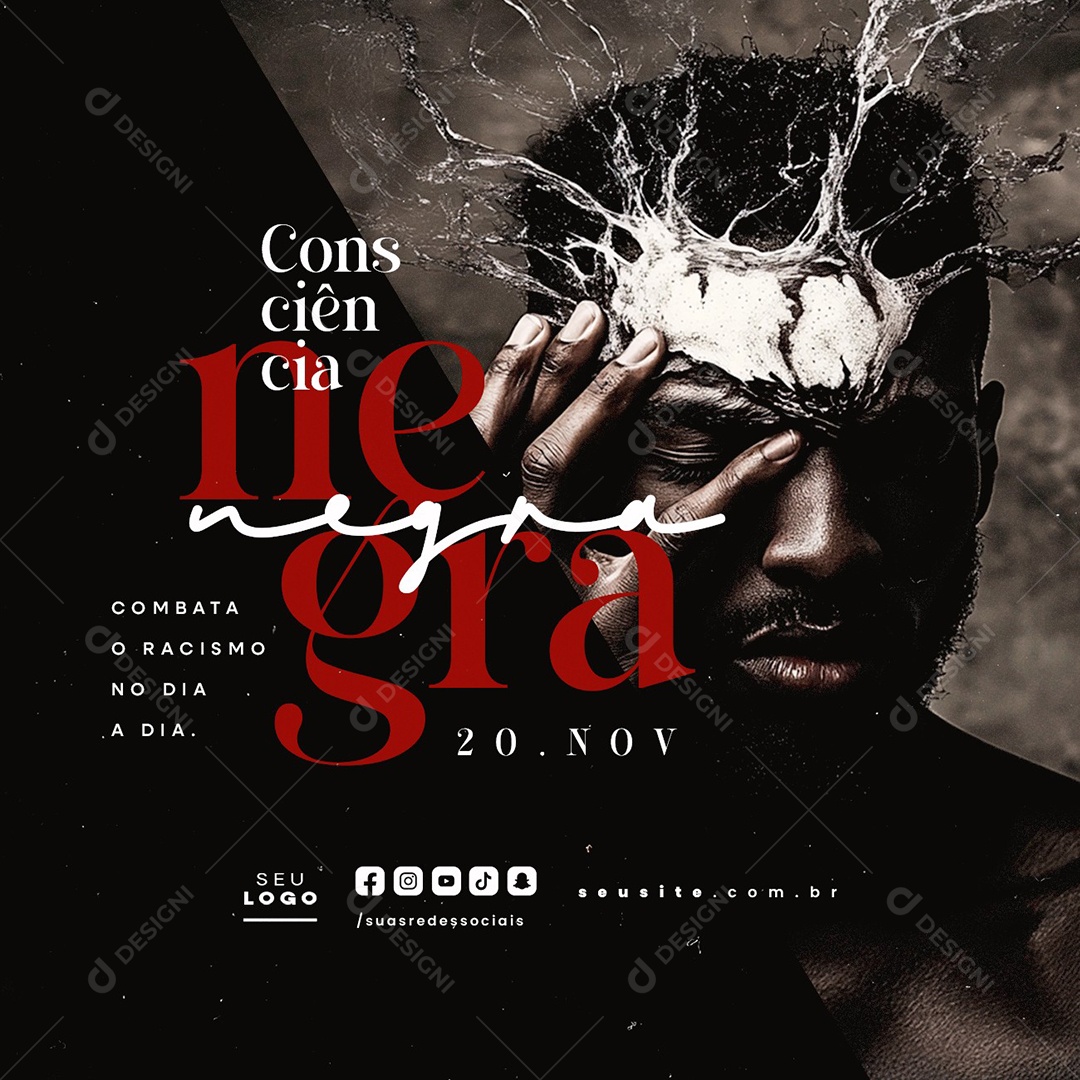 Dia da Consciência Negra 20 de Novembro Combate o Racismo Social Media PSD Editável