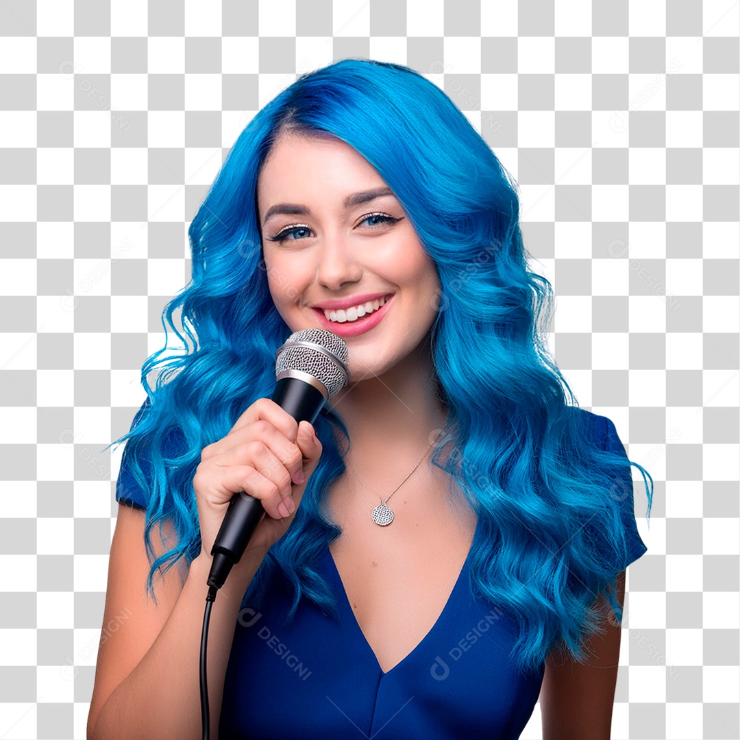 Mulher Cabelo Azul Segurando Microfone PNG Transparente