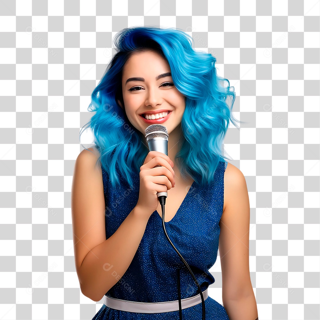 Mulher Cabelo Azul Segurando Microfone PNG Transparente