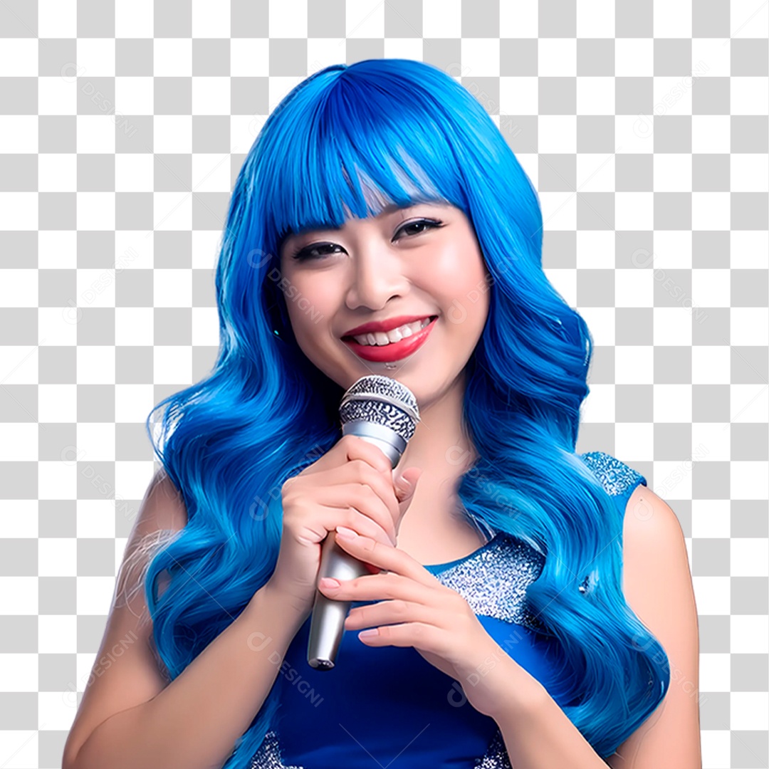 Mulher Do Cabelo Azul Segurando um Microfone PNG Transparente