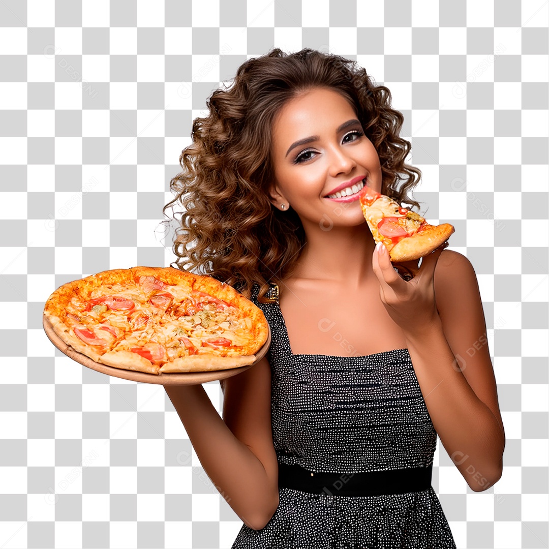 Mulher Segurando uma Pizza PNG Transparente