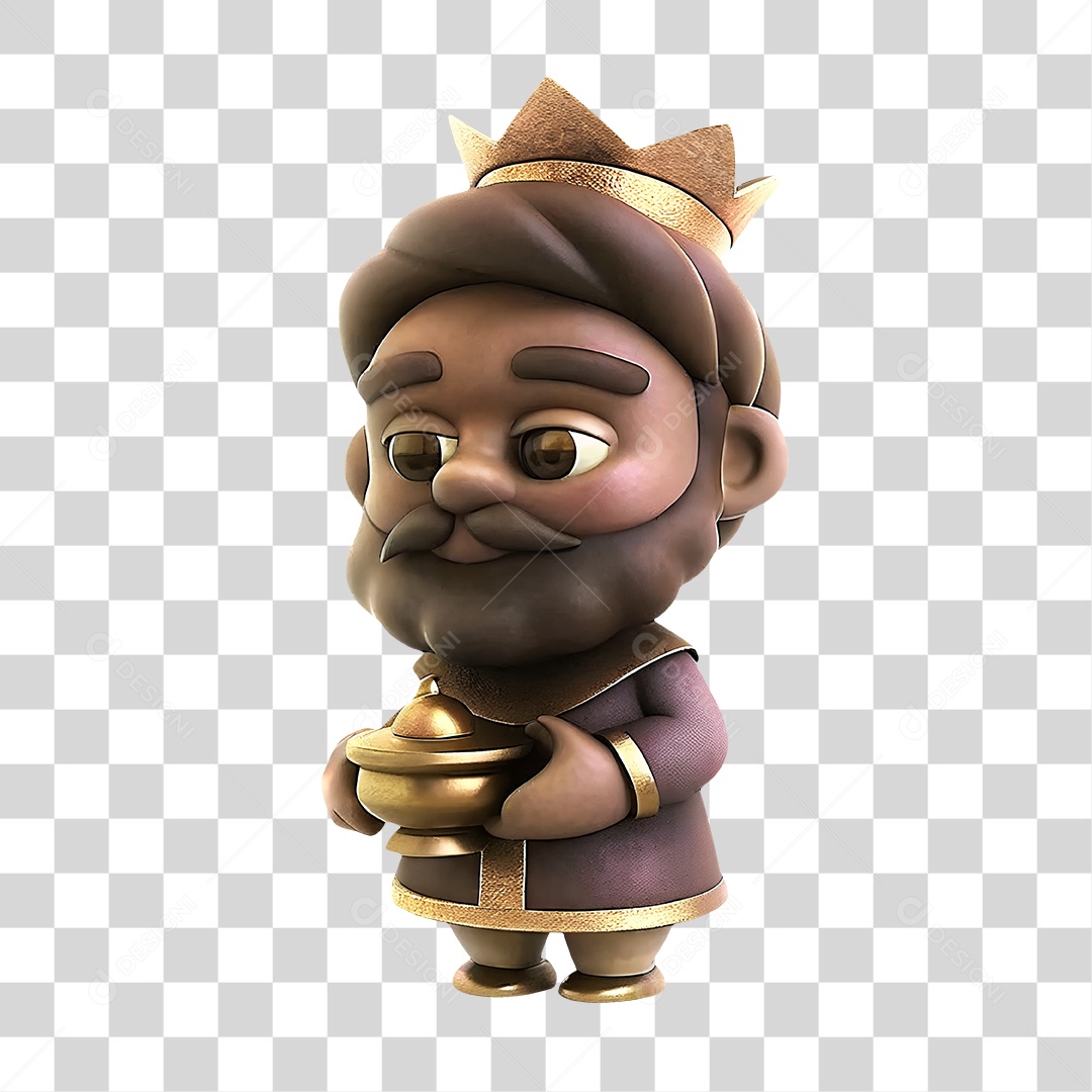 Personagem de Rei Mago Baltazar Com Presente Elemento 3D Para Composição PNG Trasnparente