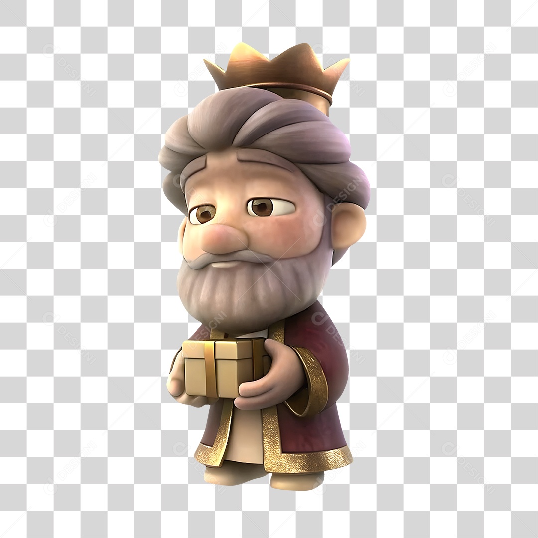 Personagem de Rei Mago Gaspar Com Presente Elemento 3D Para Composição PNG Transparente