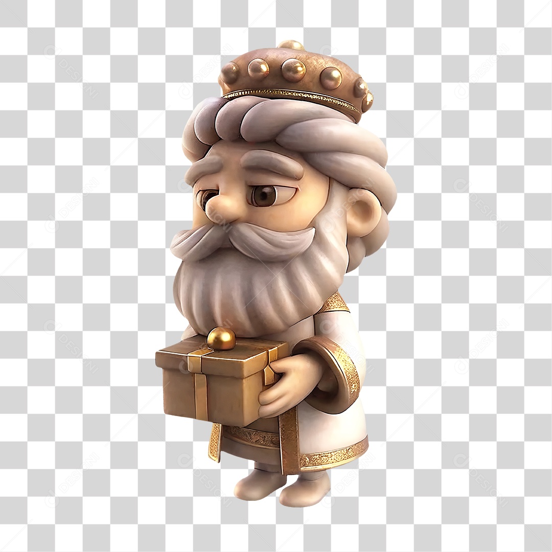 Personagem de Rei Mago Melchior Com Presente Elemento 3D Para Composição PNG Transparente