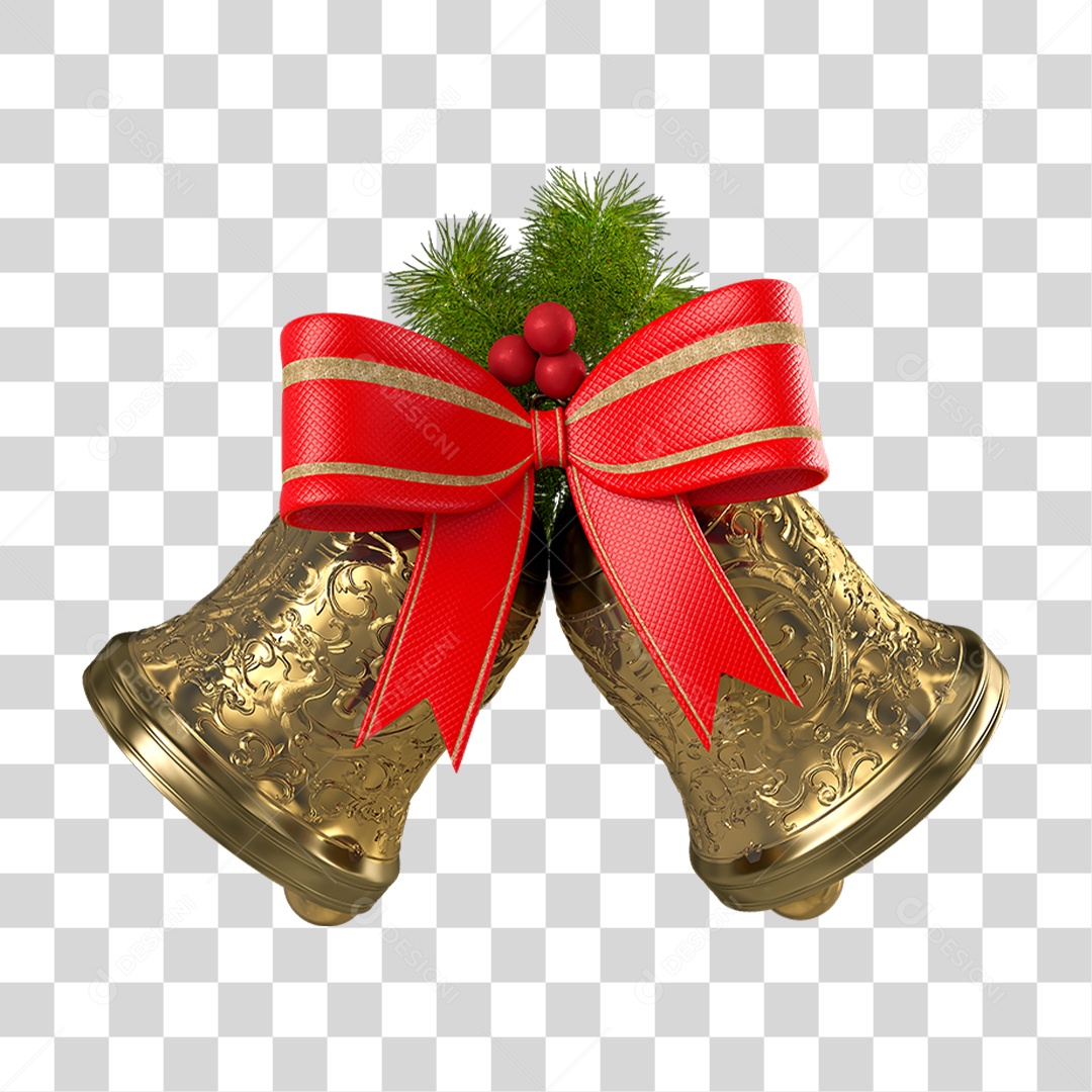 Elemento 3D Sinos de Natal PNG Transparente