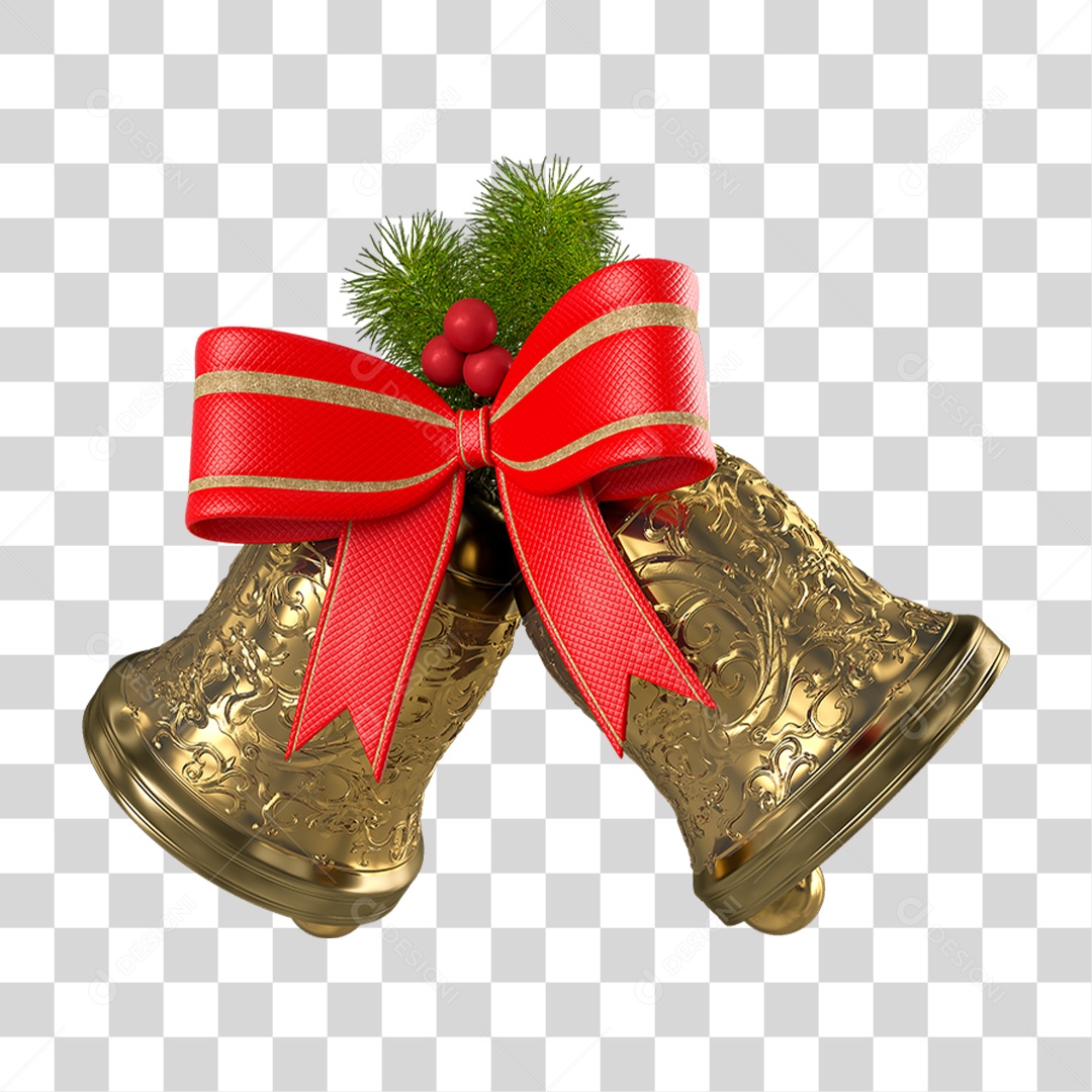 Elemento 3D Sinos de Natal PNG Transparente