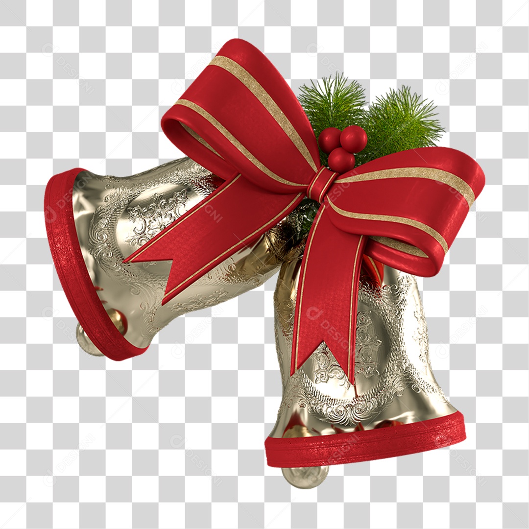 Elemento 3D Sinos de Natal PNG Transparente