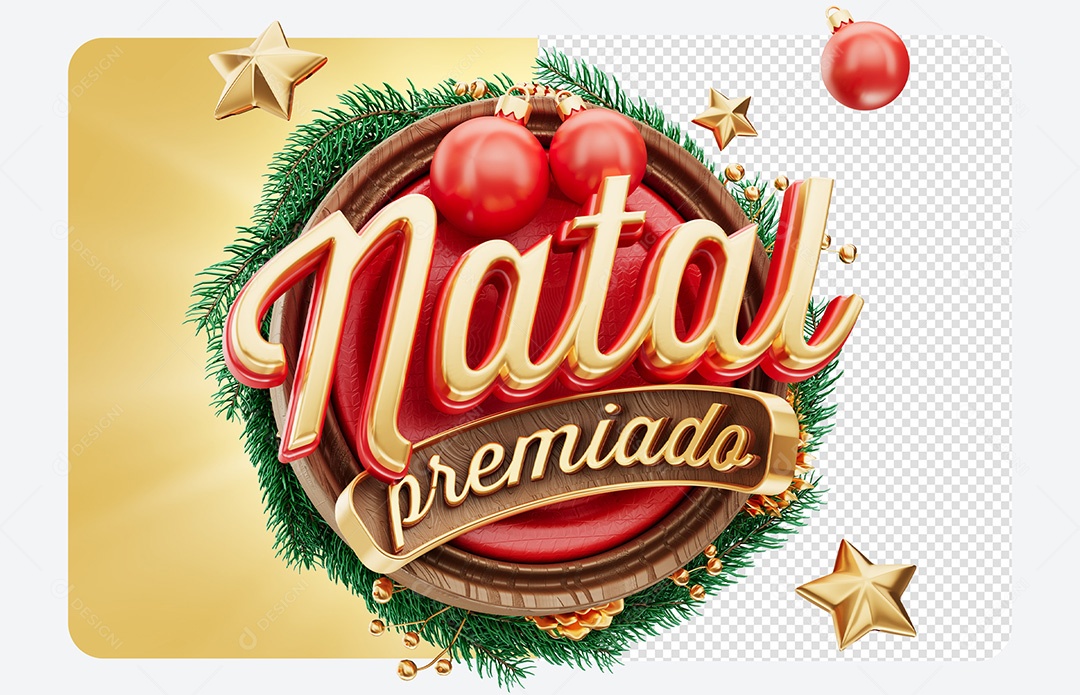 Selo 3D Natal Premiado para Composição PSD