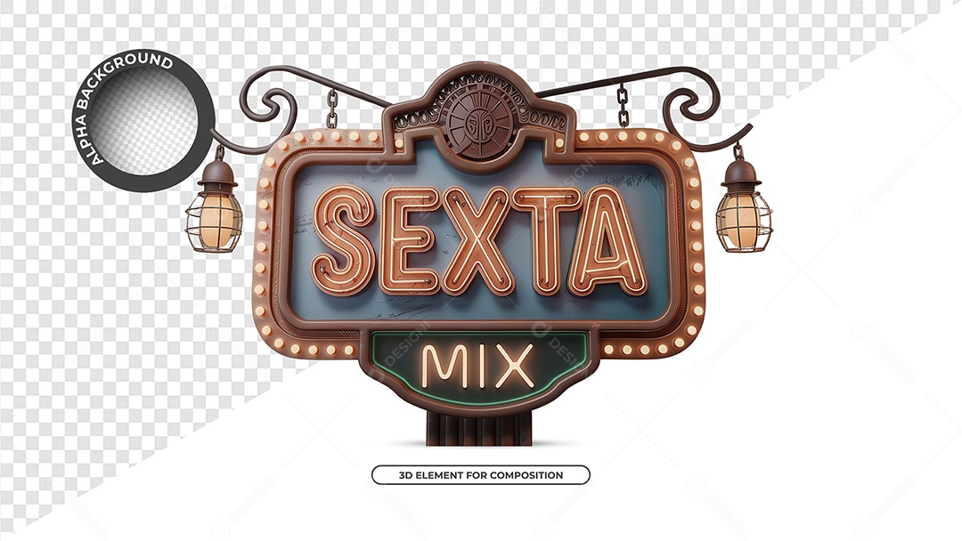 Sexta Mix Selo 3D para Composição PSD