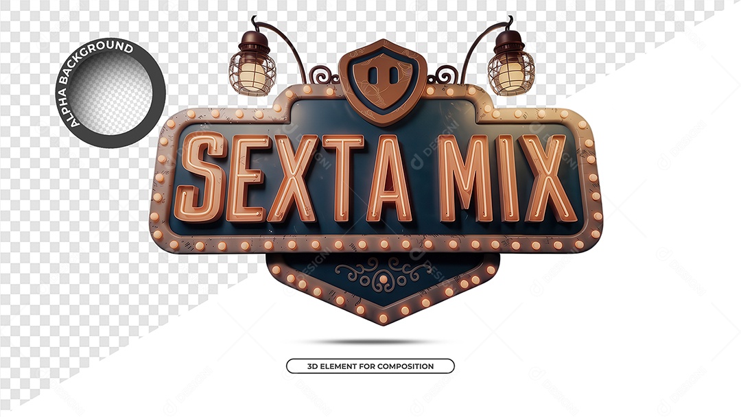 Sexta Mix Selo 3D para Composição PSD