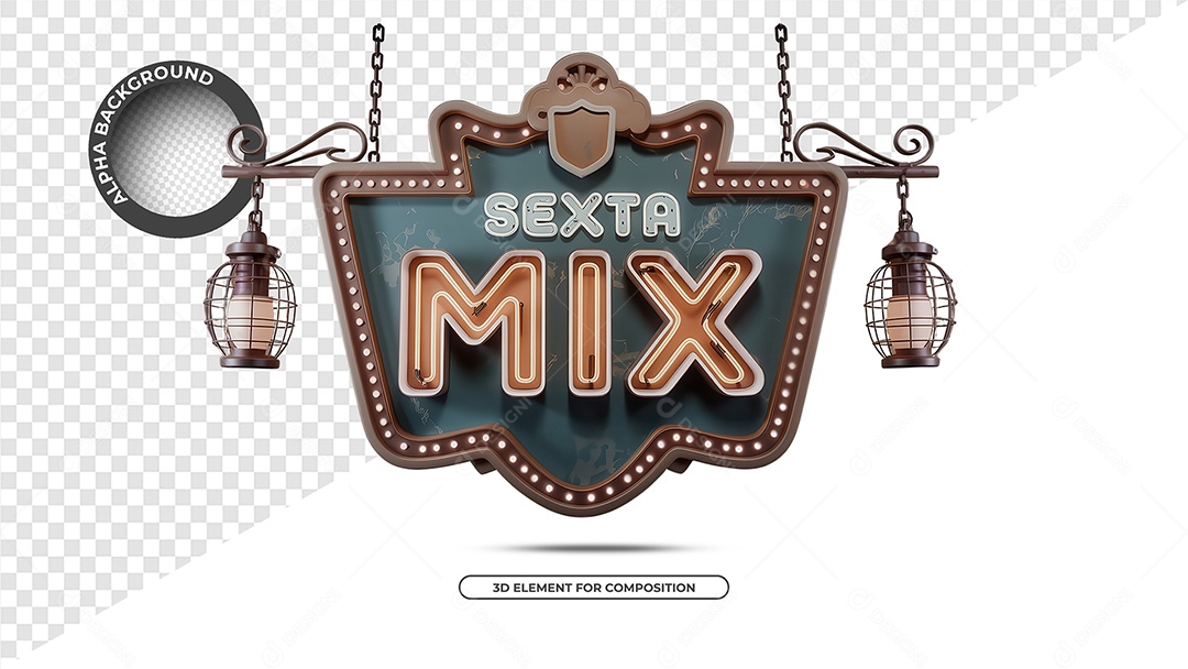Sexta Mix Selo 3D para Composição PSD