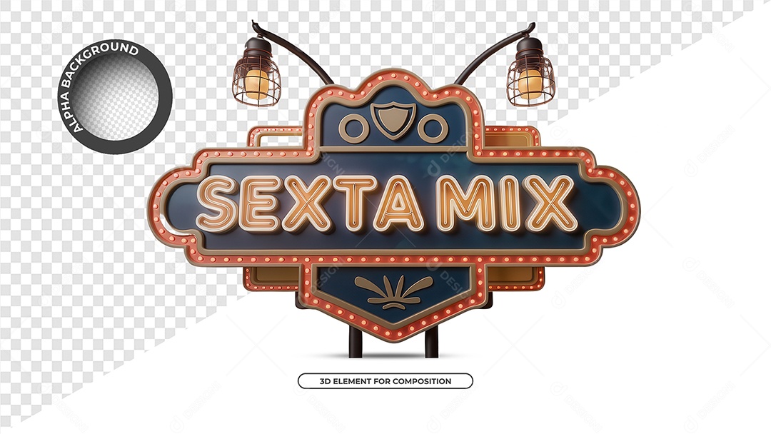 Sexta Mix Selo 3D para Composição PSD