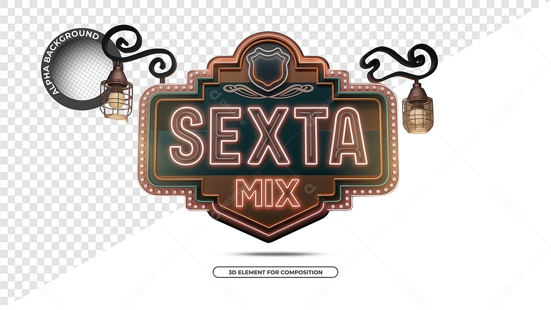 Sexta Mix Selo 3D para Composição PSD