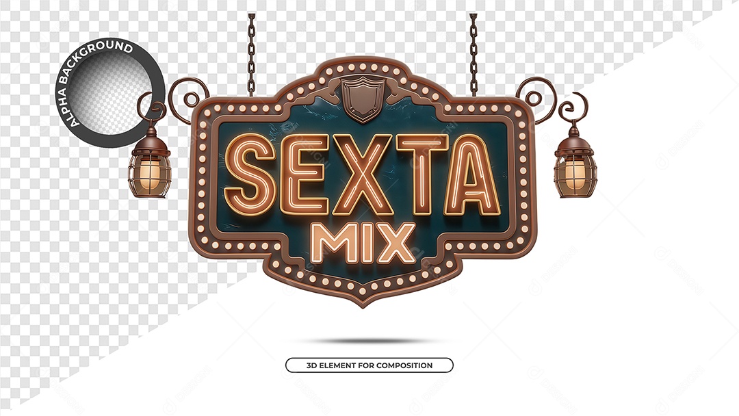 Sexta Mix Selo 3D para Composição PSD