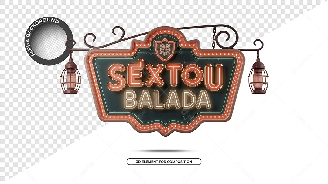 Sextou Balada Selo 3D para Composição PSD