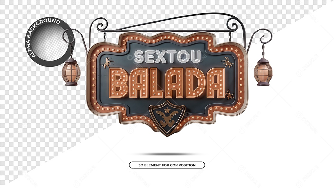 Sextou Balada Selo 3D para Composição PSD