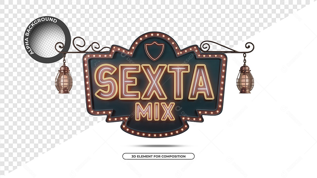 Sexta Mix Selo 3D para Composição PSD