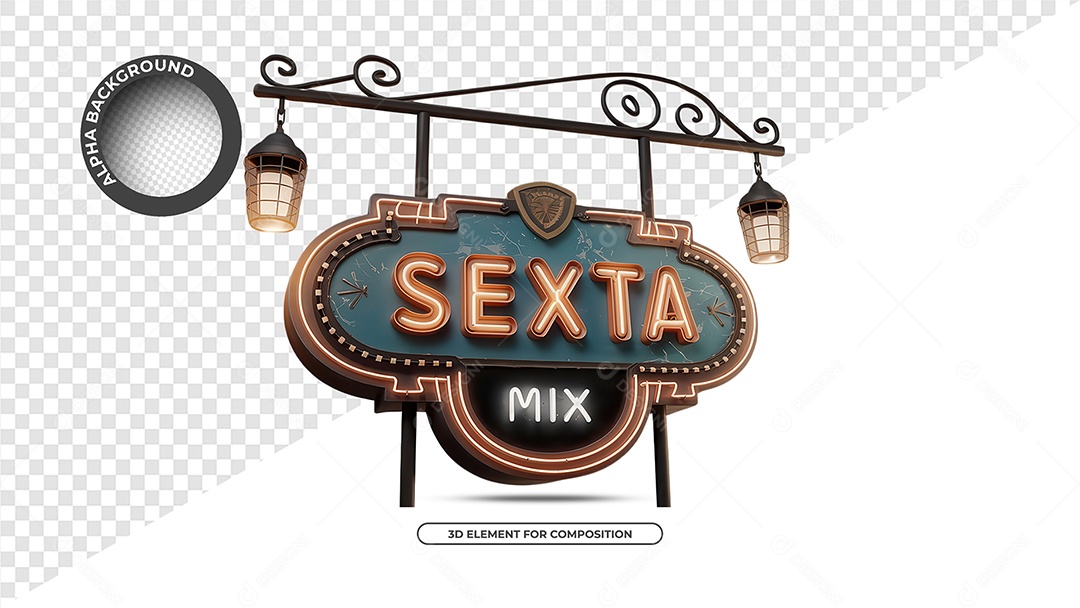 Sexta Mix Selo 3D para Composição PSD