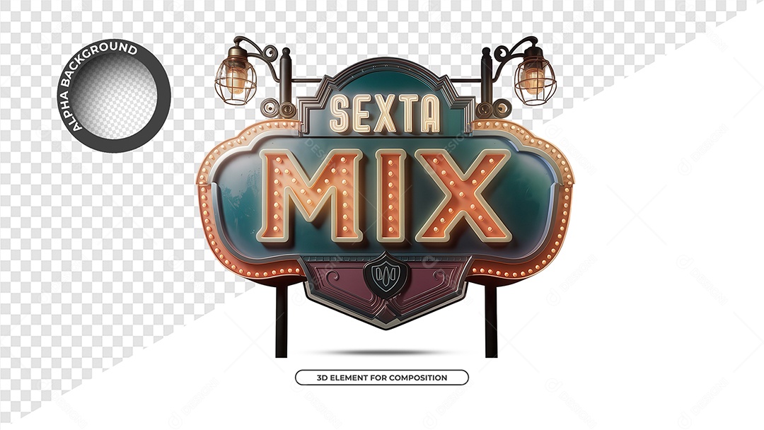 Sexta Mix Selo 3D para Composição PSD