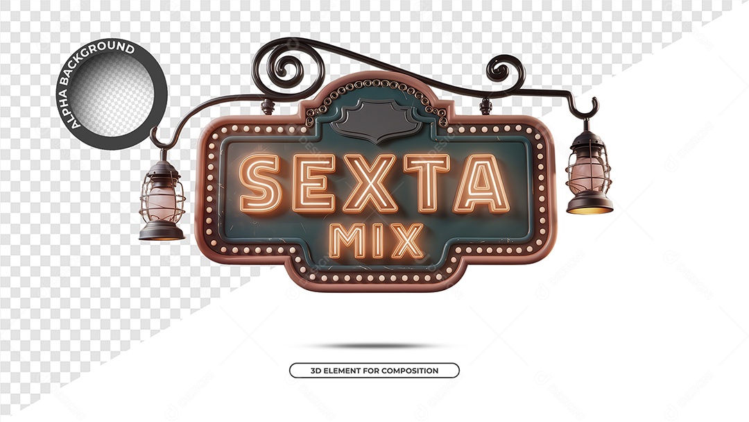 Sexta Mix Selo 3D para Composição PSD