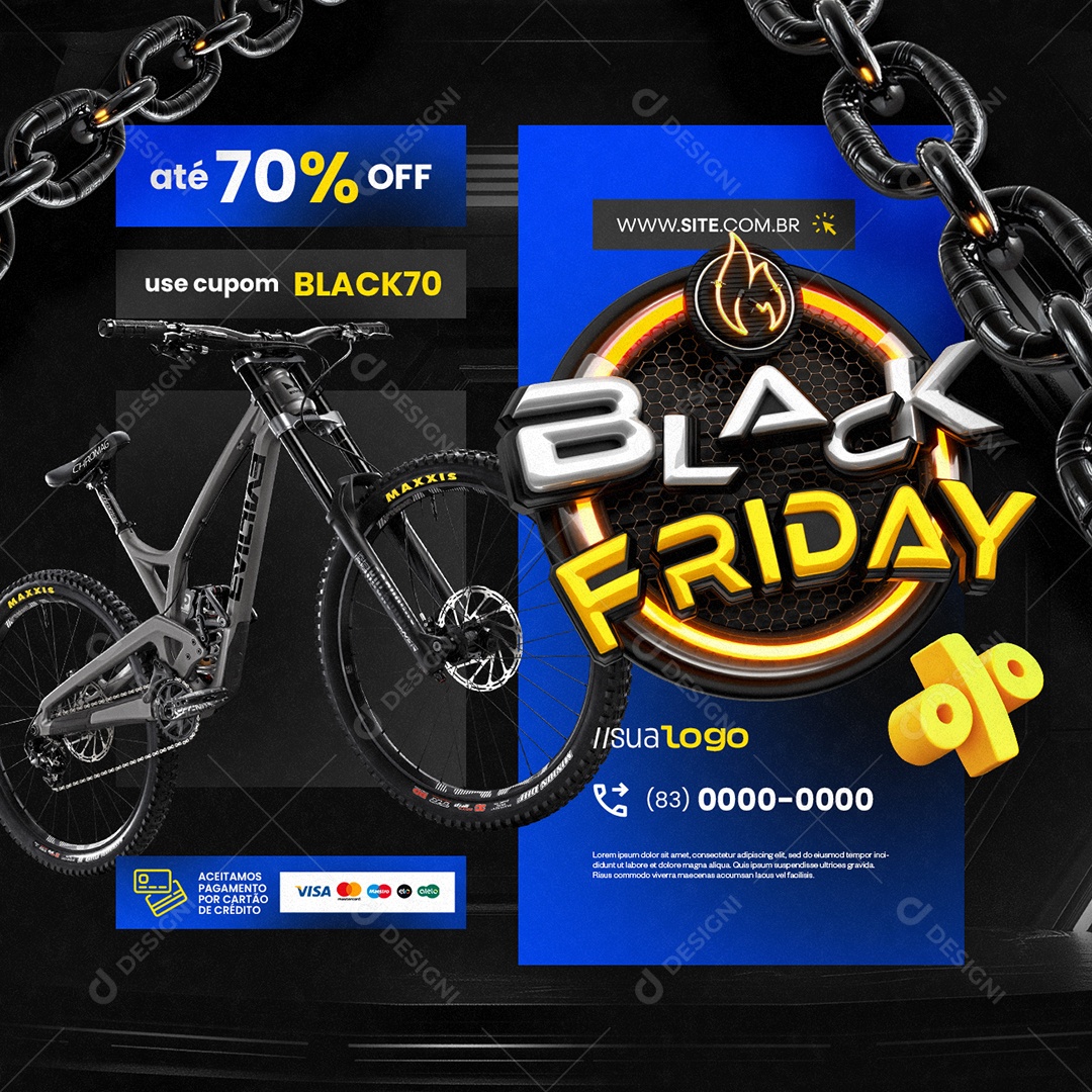 Social Media Black Friday Bicicletaria Até 70% Off PSD Editável