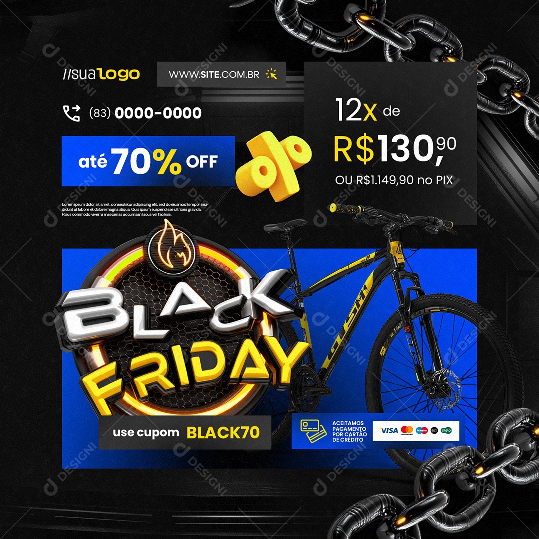 Black Friday Bicicletaria Até 70% Off Social Media PSD Editável