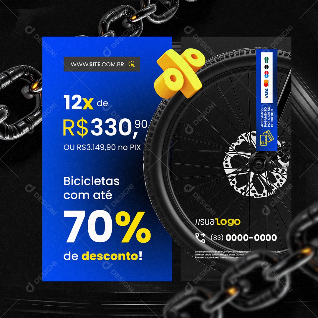 Black Friday Bicicletaria Bicicletas com Até 70% de Desconto Social Media PSD Editável