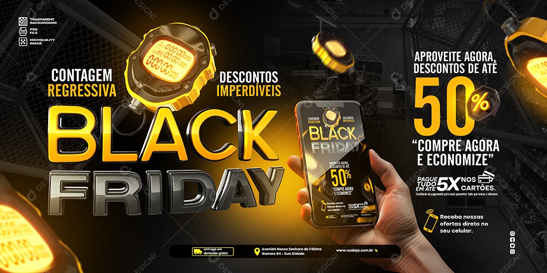 Banner Black Friday Contagem Regressiva Social Media PSD Editável