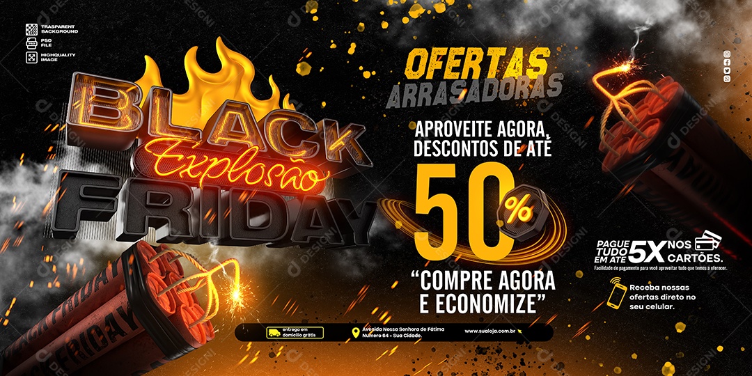 Banner Explosão black Friday Ofertas Arrasadoras Social Media PSD Editável