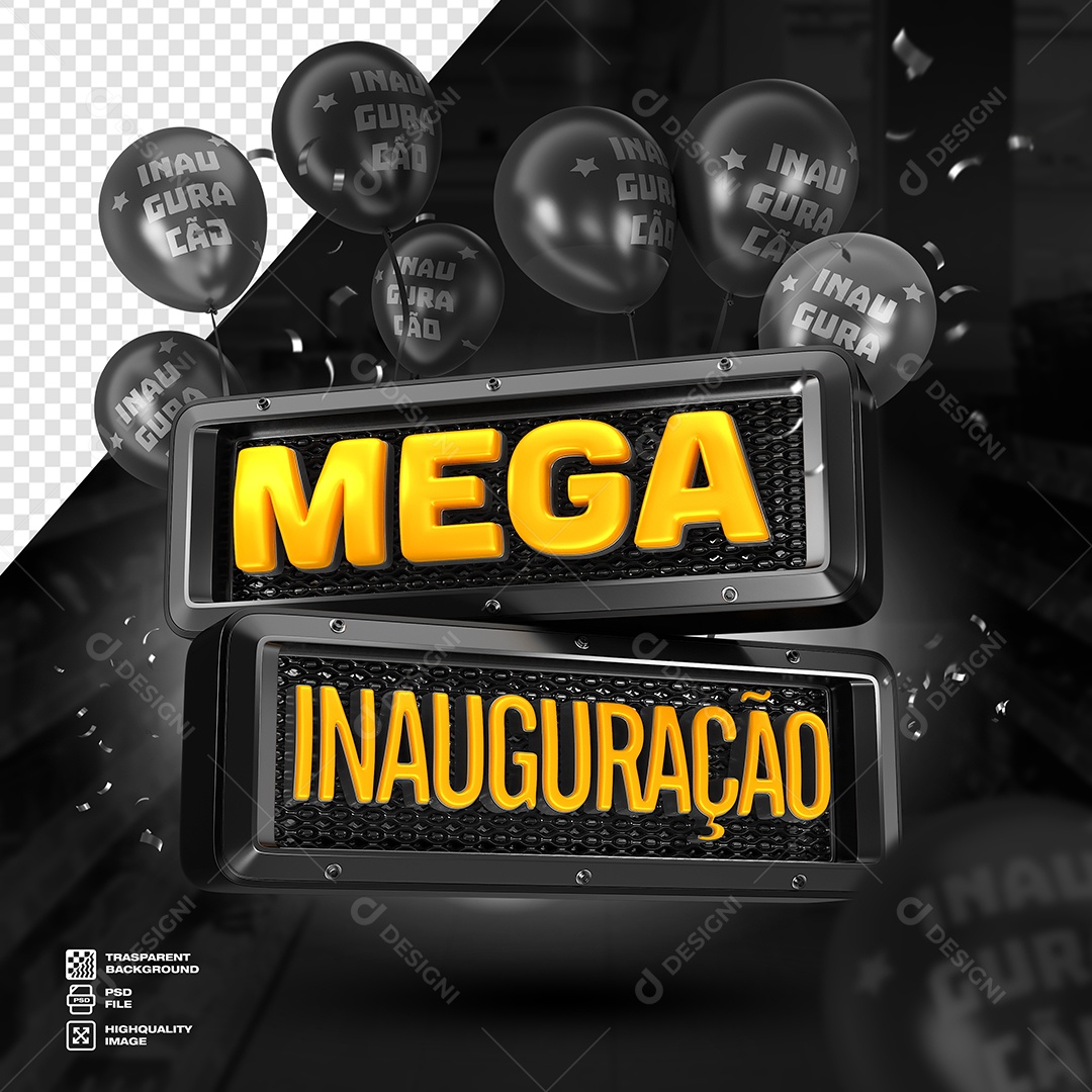 Mega Inauguração Selo 3D para Composição PSD