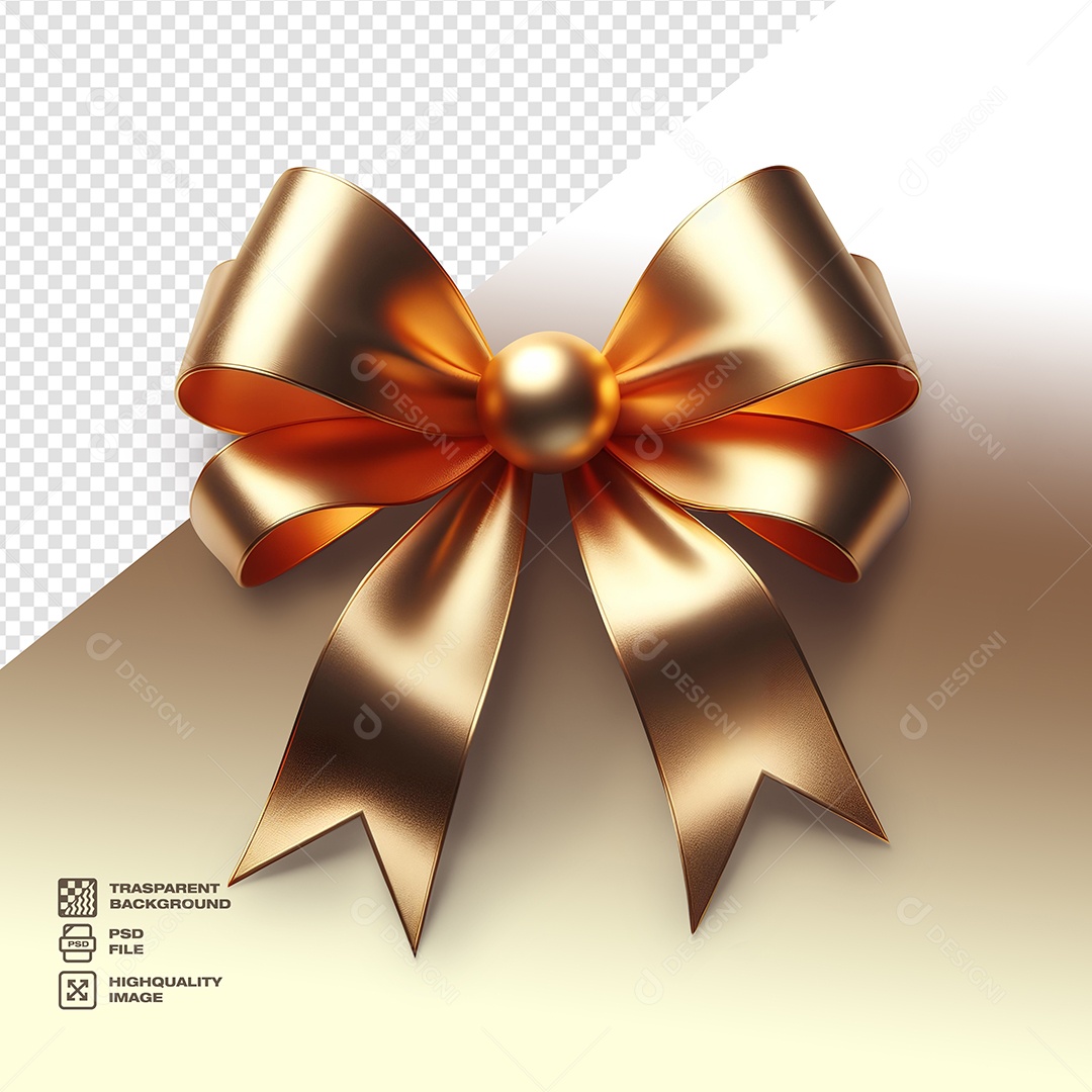 Laço Dourado Elemento 3D para Composição PSD