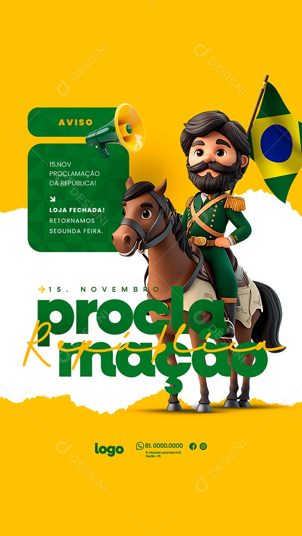 Story Feriado Proclamação da República Comunicado Social Media PSD Editável