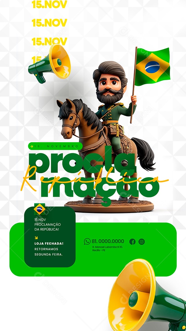 Story Feriado Proclamação da República Comunicado loja Fechada Social Media PSD Editável