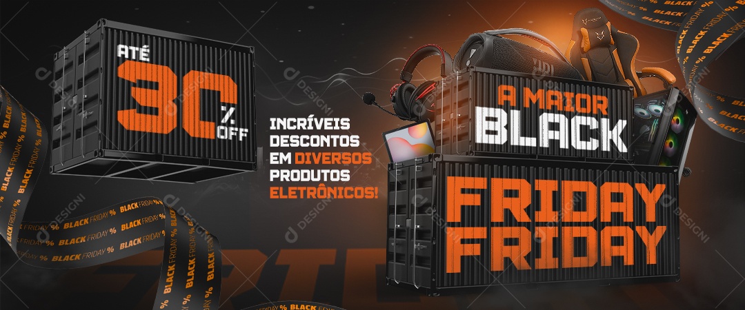 Banner Black Friday Loja de Eletrônicos Incríveis Descontos Social Media PSD Editável