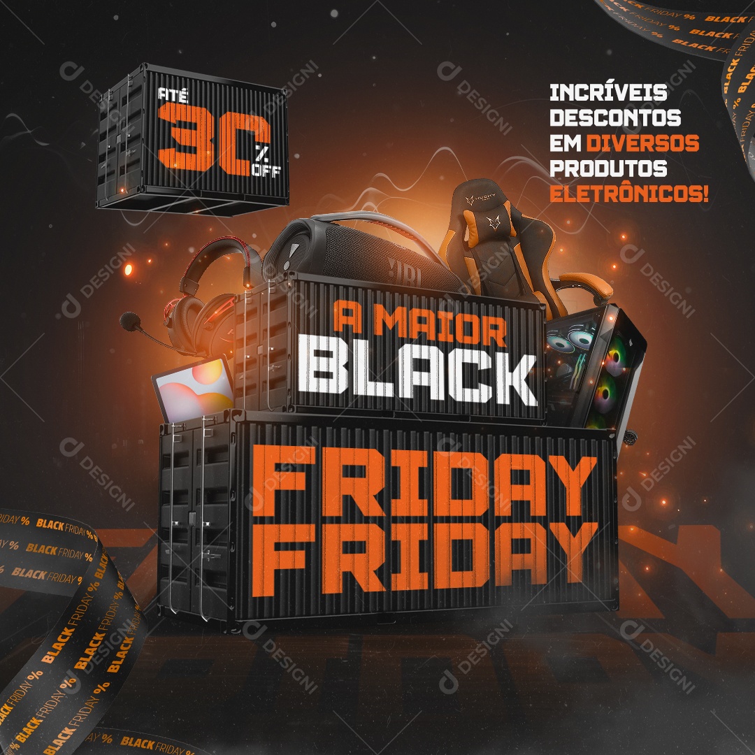 Black Friday Loja de Eletrônicos Incríveis Descontos Social Media PSD Editável