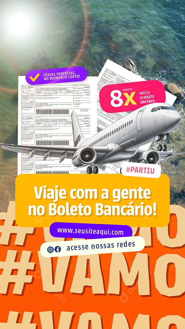 Story Turismo Viaje Com a Gente no Boleto Bancário Social Media PSD Editável