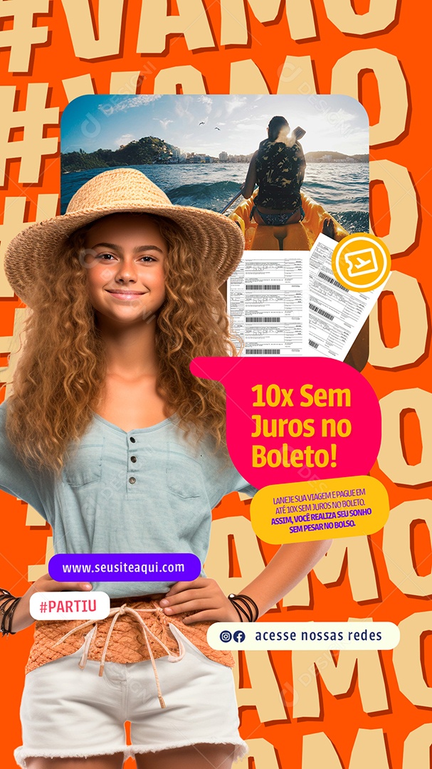 Story Turismo Vamo 10x Sem Juros no Boleto Social Media PSD Editável